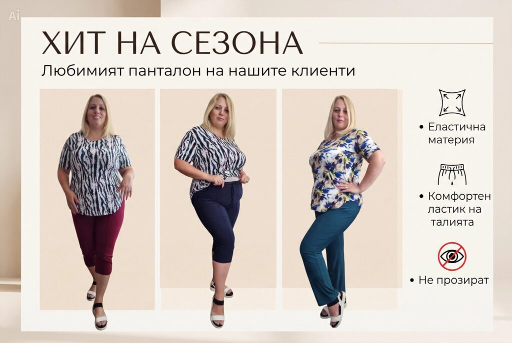Макси панталони - дамски панталони в големи размери от Oblechise.bg